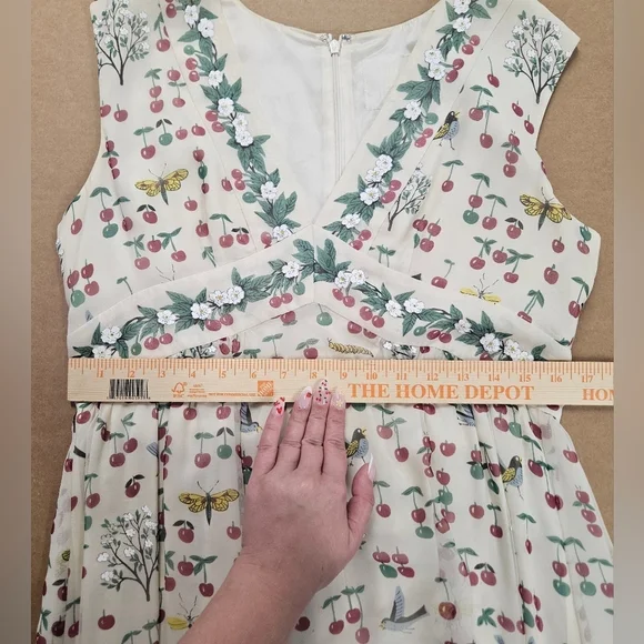 Anna Sui Anthropologie Silk Cherry Sleeveless Dress Cottagecore Pinup Size 12 - Picture 12 of 16